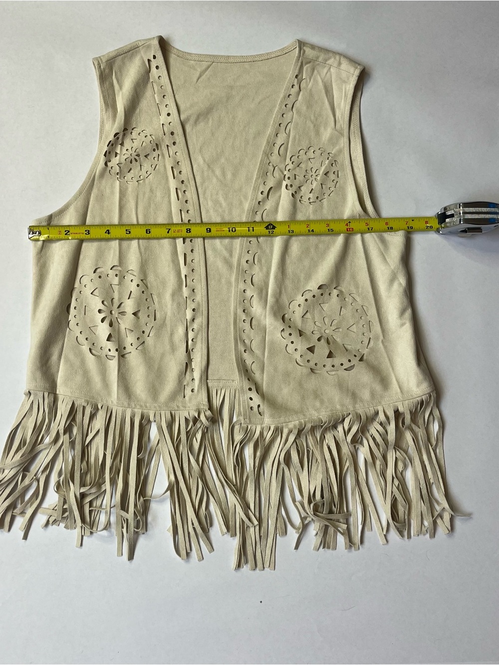 Fringed Cutout Faux Suede Vest - Cream